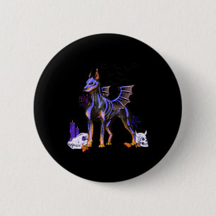 Goth Winged Doberman Dog Skulls Bat and Candles Ha Button