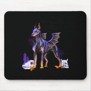 Goth Winged Doberman Dog Skulls Bat and Candles Ha Mousepad