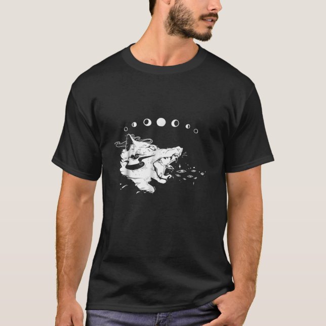 Goth Wolf mit Mondphasen, Hexenwerk T-Shirt (Vorderseite)