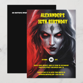 Gothfrau Halloween-Party rot schwarz Einladung