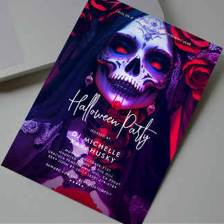 Gothic Adult Halloween-Party Red Lila Lady Skull Einladung