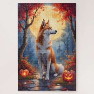 Gothic Akita Mondlicht Halloween Ölmalerei