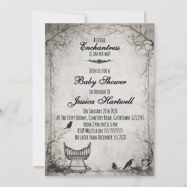 Gothic Alternative Girl Baby Shower Invitation Einladung (Vorderseite)