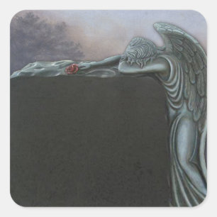Gothic Angel Grabstein im Friedhof Halloween Quadratischer Aufkleber