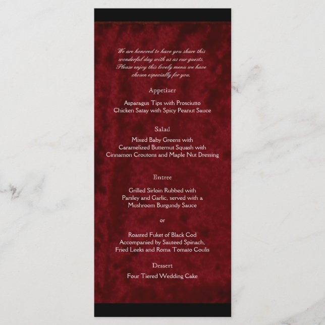 Gothic Angel on Red Velvet Wedding Menu Menükarte (Vorderseite)