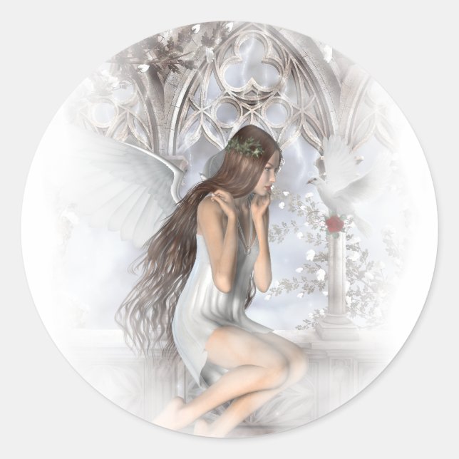 Gothic Angel und ihre Dove Vignette Runder Aufkleber (Vorderseite)