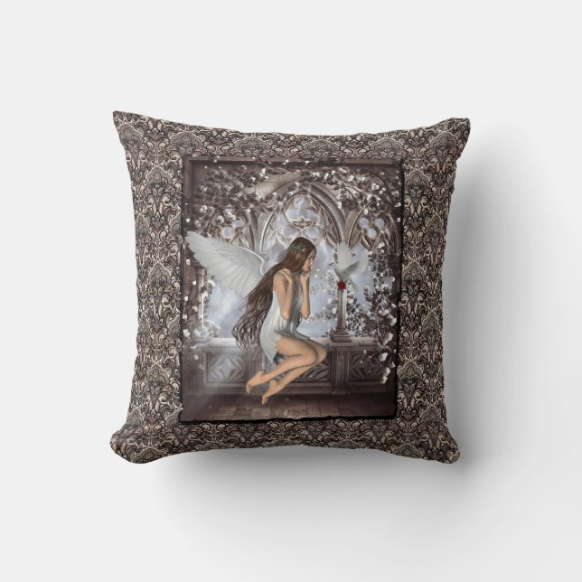 Gothic Angel und ihre Taube Kissen (Vorderseite)