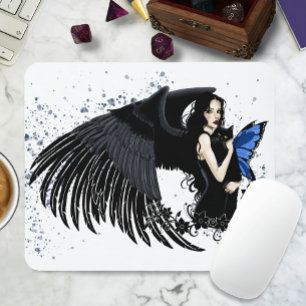 Gothic Angel Wings Black Cat Mousepad
