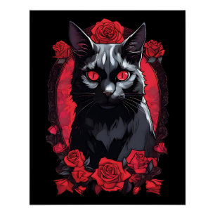 Gothic Animal Portrait Schwarze Katze Poster