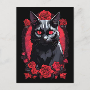 Gothic Animal Portrait   Schwarze Katze Postkarte