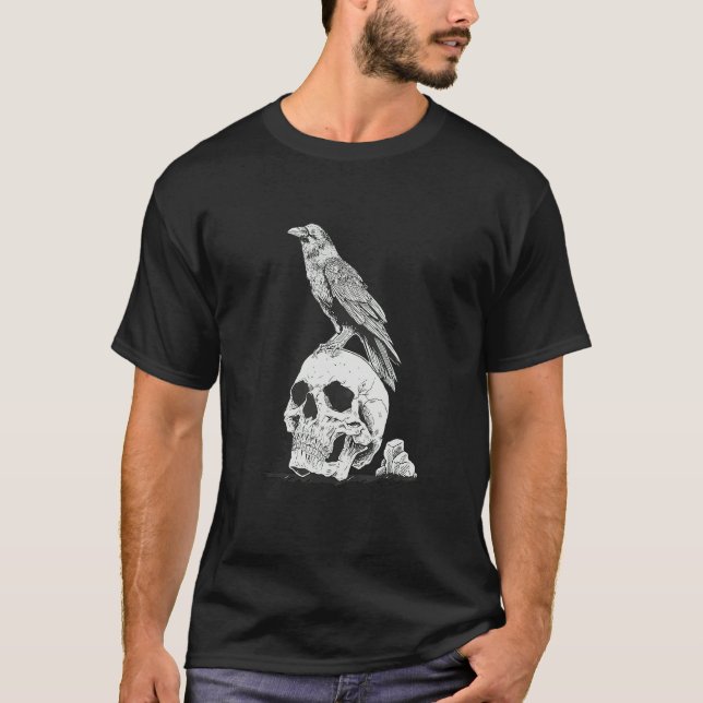 Gothic Animal Raven Creepy Bird Skull Spooky Vikin T-Shirt (Vorderseite)