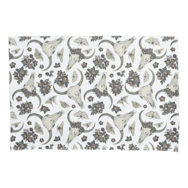 Gothic Animal Skull mit Blume Muster Kissenbezug (Vorderseite)