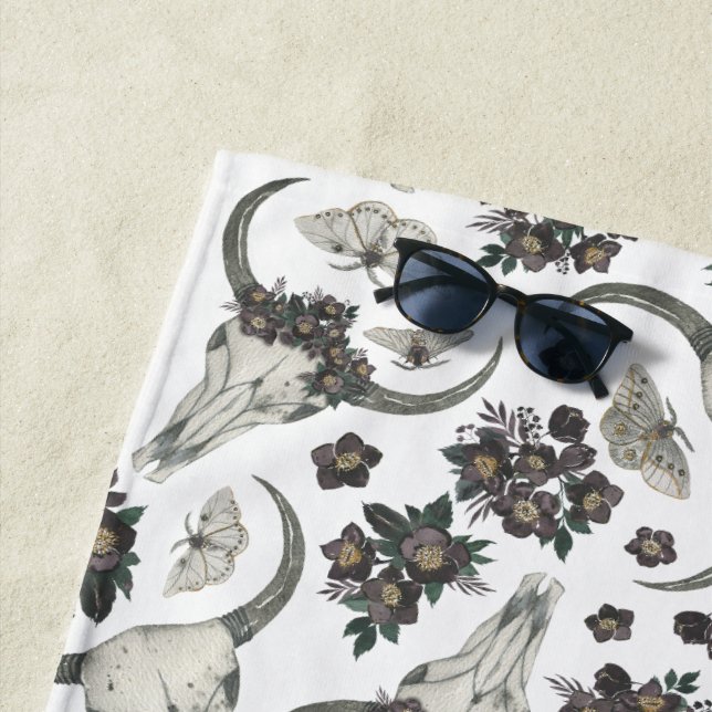 Gothic Animal Skull mit Blume Muster Strandtuch (Beispiel)