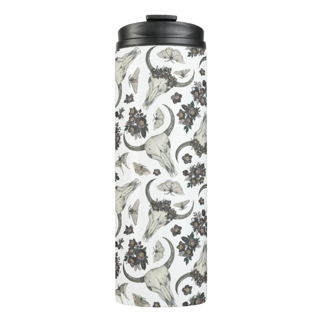 Gothic Animal Skull mit Blume Muster Thermosbecher (Vorderseite)