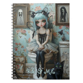 Gothic Anime Fairy & Cat im Bad Personalisiert Notizblock
