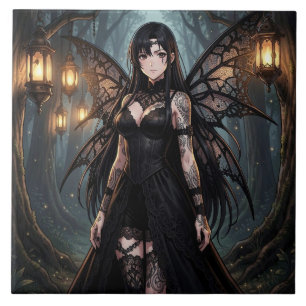Gothic Anime Feen Mädchen im verzauberten Wald Fliese