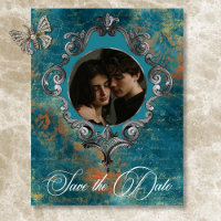 Gothic Antique Aquamarin Gold Damask Foto Hochzeit