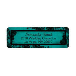 Gothic Aquamarin Black Lace Grunge Wedding Labels
