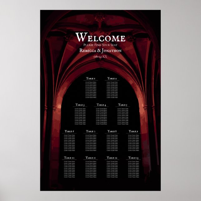 Gothic Arch Elegant Hochzeit Dunkelschwarz Rot Poster (Vorne)