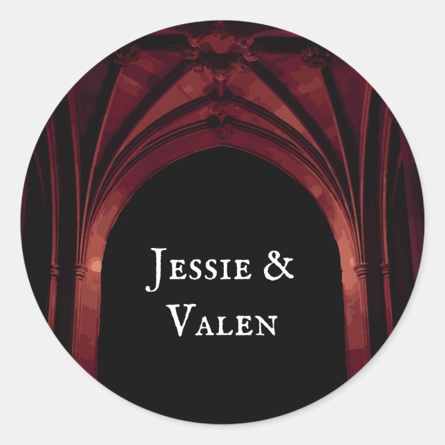 Gothic Arch Elegant Hochzeit Dunkelschwarz Rot Runder Aufkleber (Vorderseite)