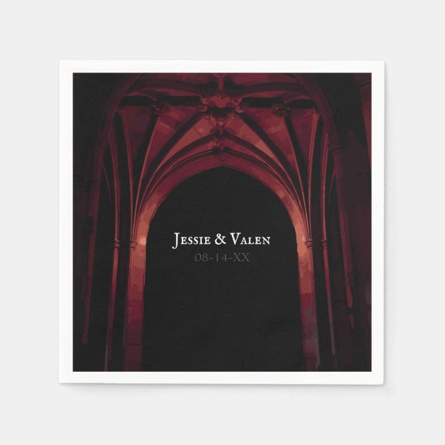 Gothic Arch Elegant Hochzeit Dunkelschwarz Rot Serviette (Vorderseite)