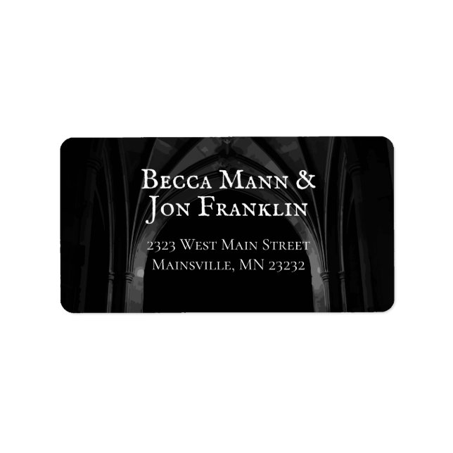 Gothic Arch Elegante Hochzeit Dunkelschwarz & Weiß Adressaufkleber (Vorne)