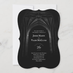 Gothic Arch Elegante Hochzeit Dunkelschwarz & Weiß Einladung