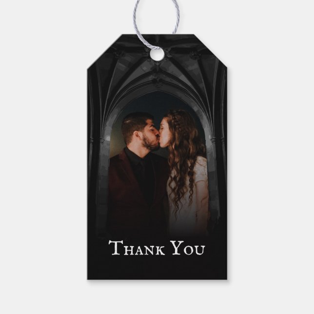 Gothic Arch Elegante Hochzeit Dunkelschwarz & Weiß Geschenkanhänger (Vorderseite)