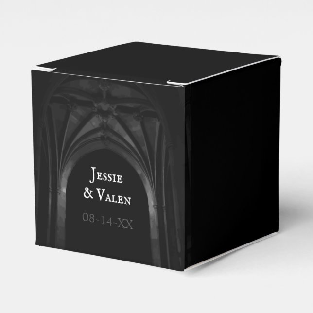 Gothic Arch Elegante Hochzeit Dunkelschwarz & Weiß Geschenkschachtel (Vorderseite)