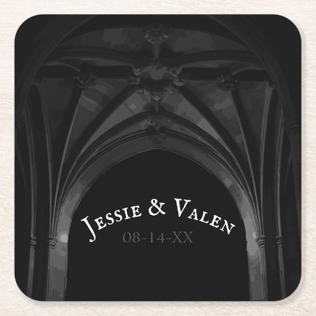 Gothic Arch Elegante Hochzeit Dunkelschwarz & Weiß Rechteckiger Pappuntersetzer (Vorderseite)