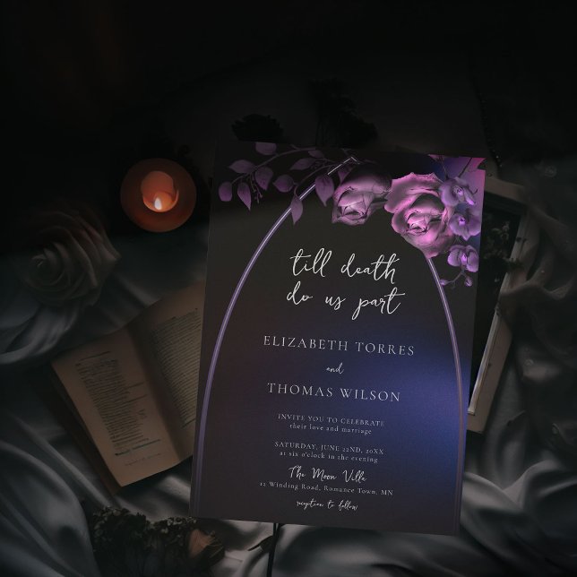 Gothic Arch Moody Lila Romantic Floral Wedding Einladung (moody romantic dark purple gothic till death do us part wedding invitation roses floral modern goth)