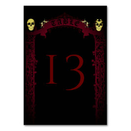 Gothic Arch Trellis and Skulls Wedding Tischnummer