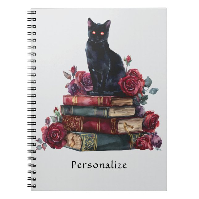 Gothic Art Black Cat Antique Bücher Crimson Rose (Vorderseite)