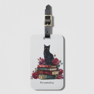 Gothic Art Black Cat Antique Bücher Crimson Rose Gepäckanhänger