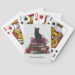 Gothic Art Black Cat Antique Bücher Crimson Rose Spielkarten
