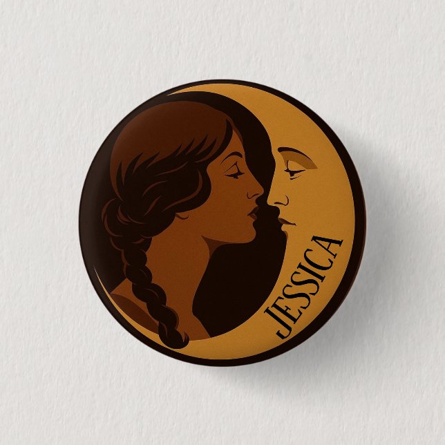 Gothic Art Deco Girl and Crescent Moon editable Button (Vorderseite)