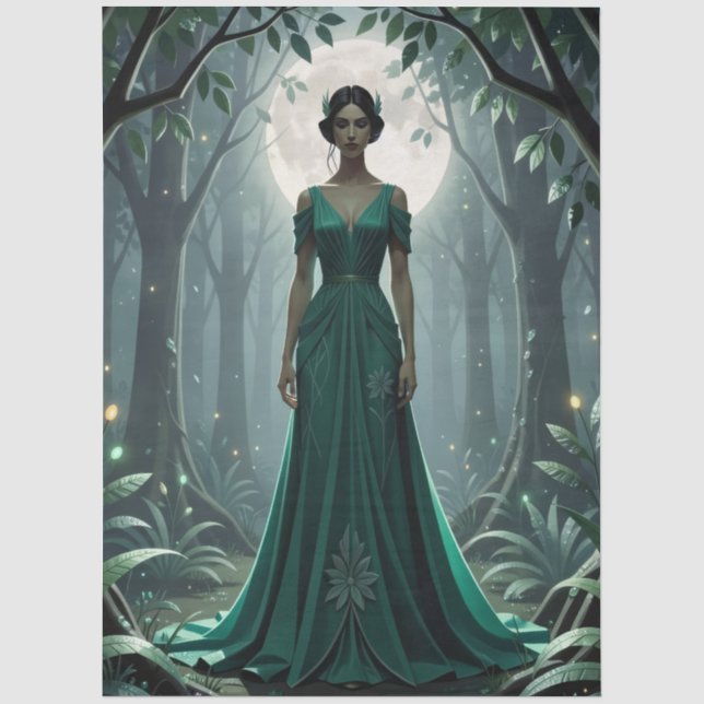 Gothic Art Deco Goddess in Forest Seidenpapier (Vorderseite)