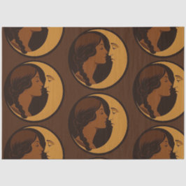 Gothic Art Deco Mädchen und Mondsichel Decoupage Seidenpapier
