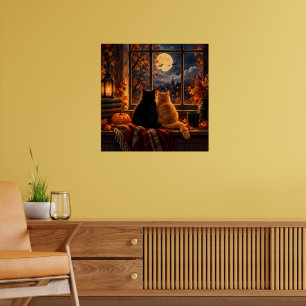 Gothic Autumn Katzen Poster – Cozy Halloween Kunst