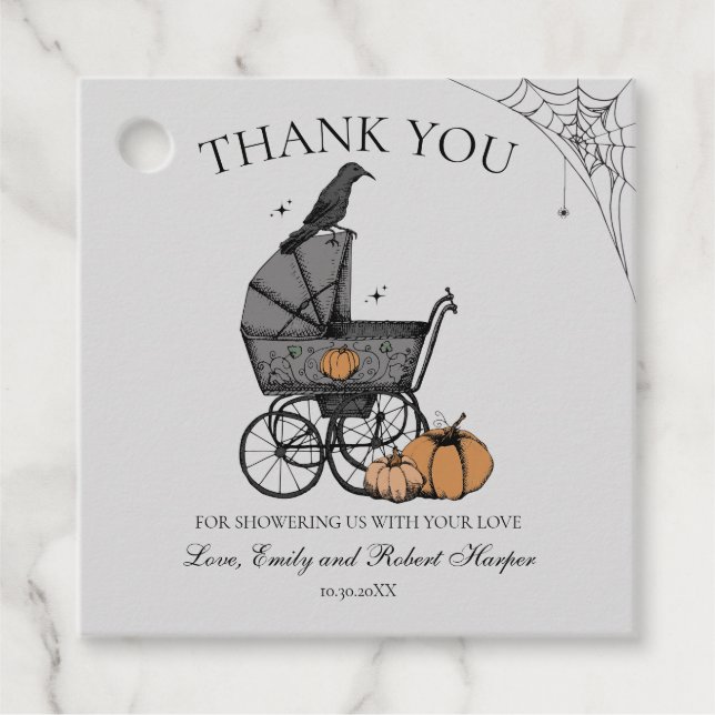 Gothic Baby Carriage Baby Shooter Vielen Dank Geschenkanhänger (Vorderseite)