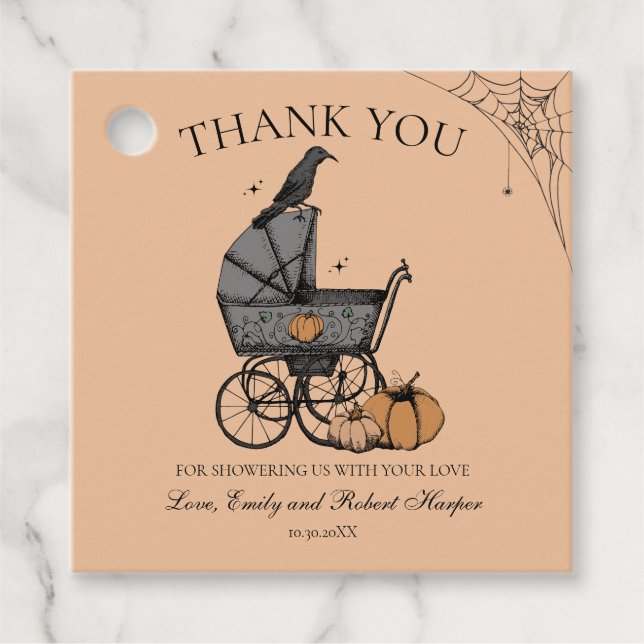 Gothic Baby Carriage Baby Shooter Vielen Dank Geschenkanhänger (Vorderseite)