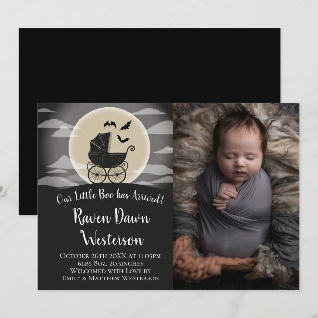 Gothic Baby Carriage Halloween Geburtsankündigung Einladung (Vorne/Hinten)