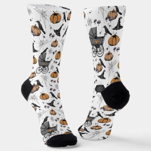 Gothic Baby Carriage, Raven & Pumpkin Halloween Socken