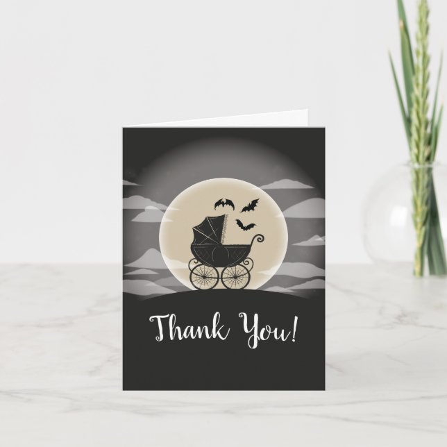 Gothic Baby Shower Halloween Carriage Dankeskarte (Vorderseite)