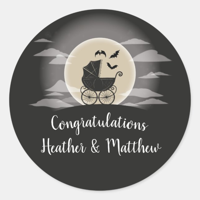 Gothic Baby Shower Halloween Carriage Runder Aufkleber (Vorderseite)