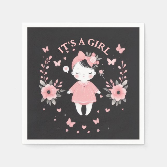 Gothic Baby Shower Pink Black Serviette (Vorderseite)