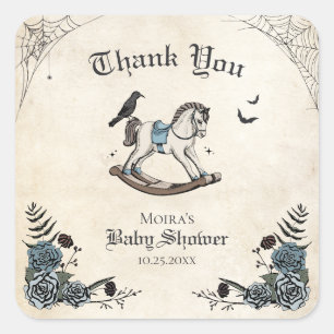 Gothic-Baby-Shower-Schaukelpferd Danke Quadratischer Aufkleber