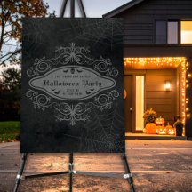 Gothic Banner Skull Spider Webs Halloween Willkomm