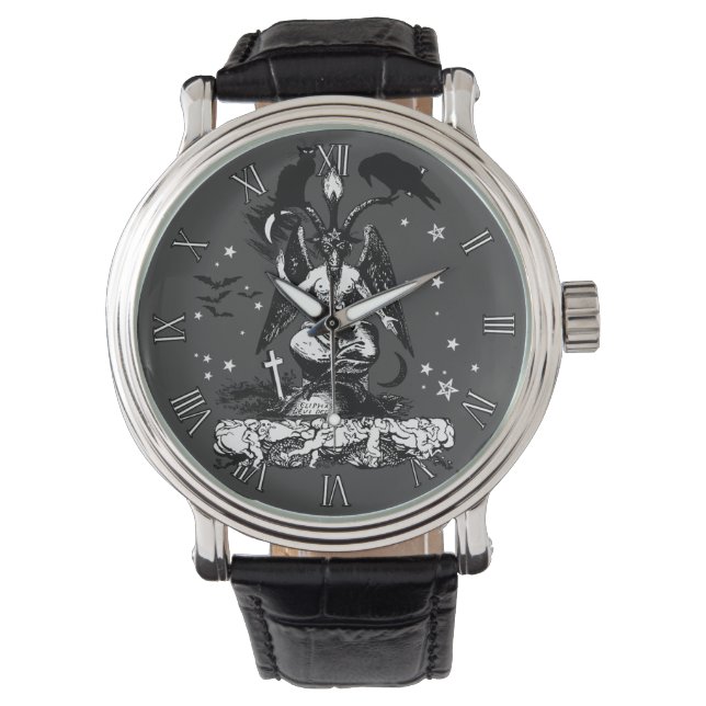 Gothic Baphomet, Cat und Raven Armbanduhr (Vorderseite)