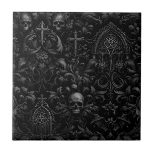 Gothic-Barock-Totenkopf-Muster in Schwarz Fliese